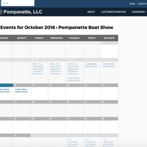 Events Calender in PompanetteLLC.com website. Showing when the companies boat shows will be.